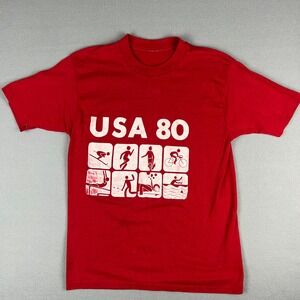 VTG Outdoor‎ Sports T Shirt Fits Small USA 80 Tennis Skiing Biking Running 1980s